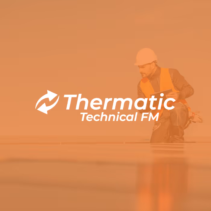 Thermatic Technical FM logo overlaid on an image of a worker wearing an orange safety vest and helmet.