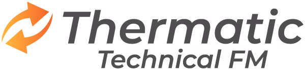 Thermatic Technical FM logo with two orange arrows forming a circle to the left of the text.